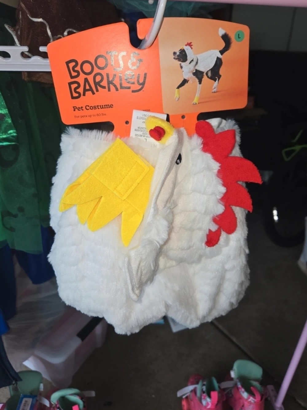 Boots & Barkley White Chicken Pet Costume with Yellow Beak and Red Comb Sz LARGE